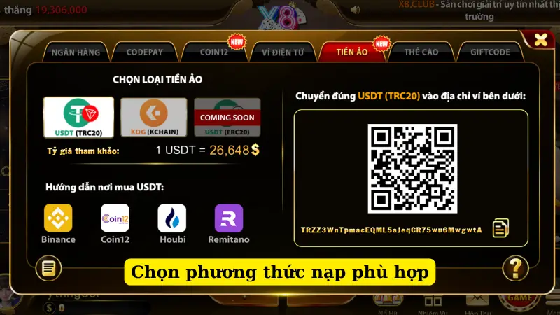 Chọn phương thức nạp phù hợp